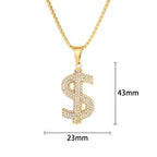 Hip Hop Bling Iced Out Stainless Steel Dollar Sign $ Pendants Necklace for Men Rapper Jewelry Gold Color