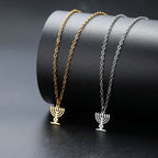 Star of David Menorah Pendant Necklace — Steel