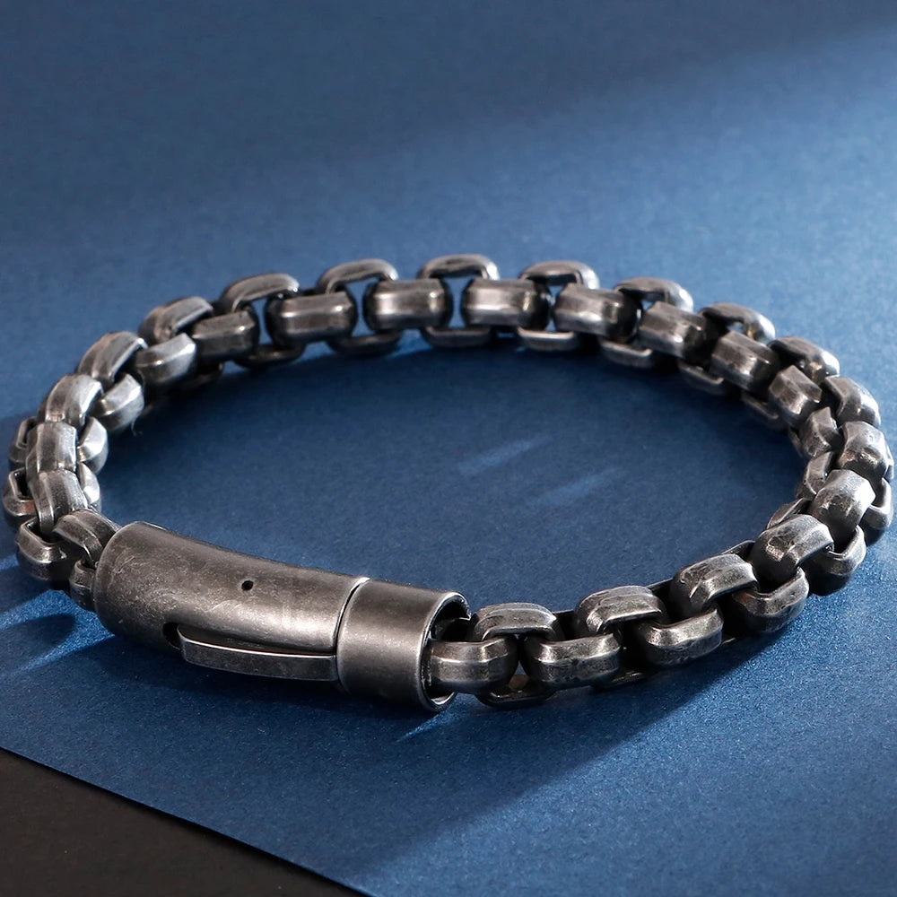 8MM Link Chain Man Bracelet for Men Matte Polished Stainless Steel Vintage Men's Wrist Bracelets On Hand Bands Mannen