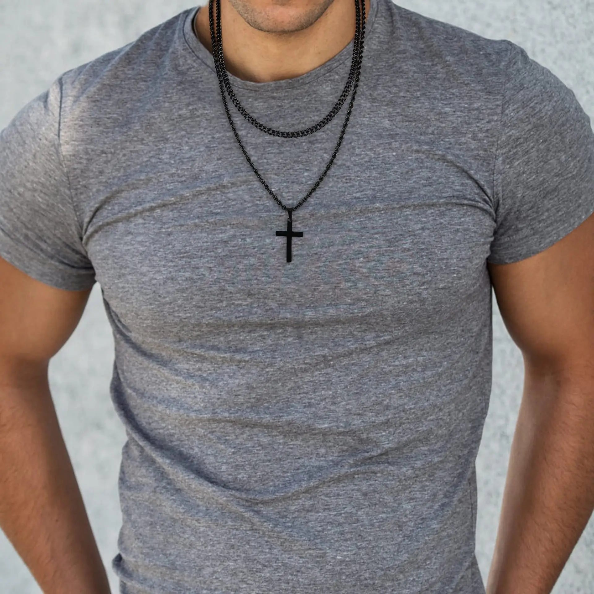 Cross Two-Tone Pendant Double Chain Necklace