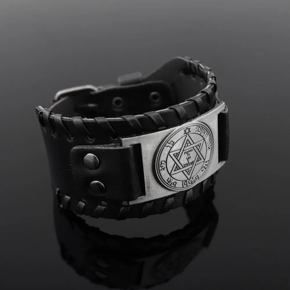 Trendy Totem Design Six-pointed Star Bracelet Men's Bracelet New Fashion Leather Woven Viking Accessorie Party Jewelry Wholesale