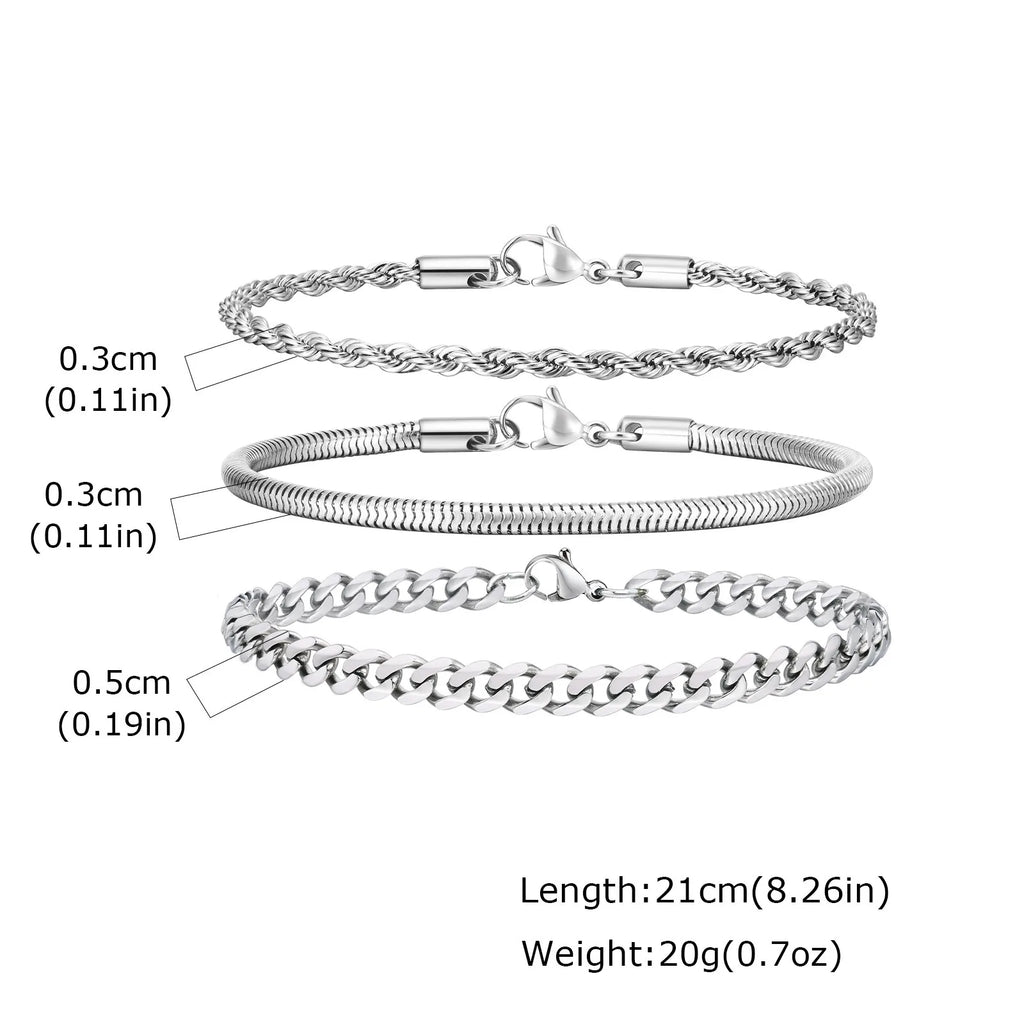 Cuban Chain Bracelet Set 3pcs — Stainless