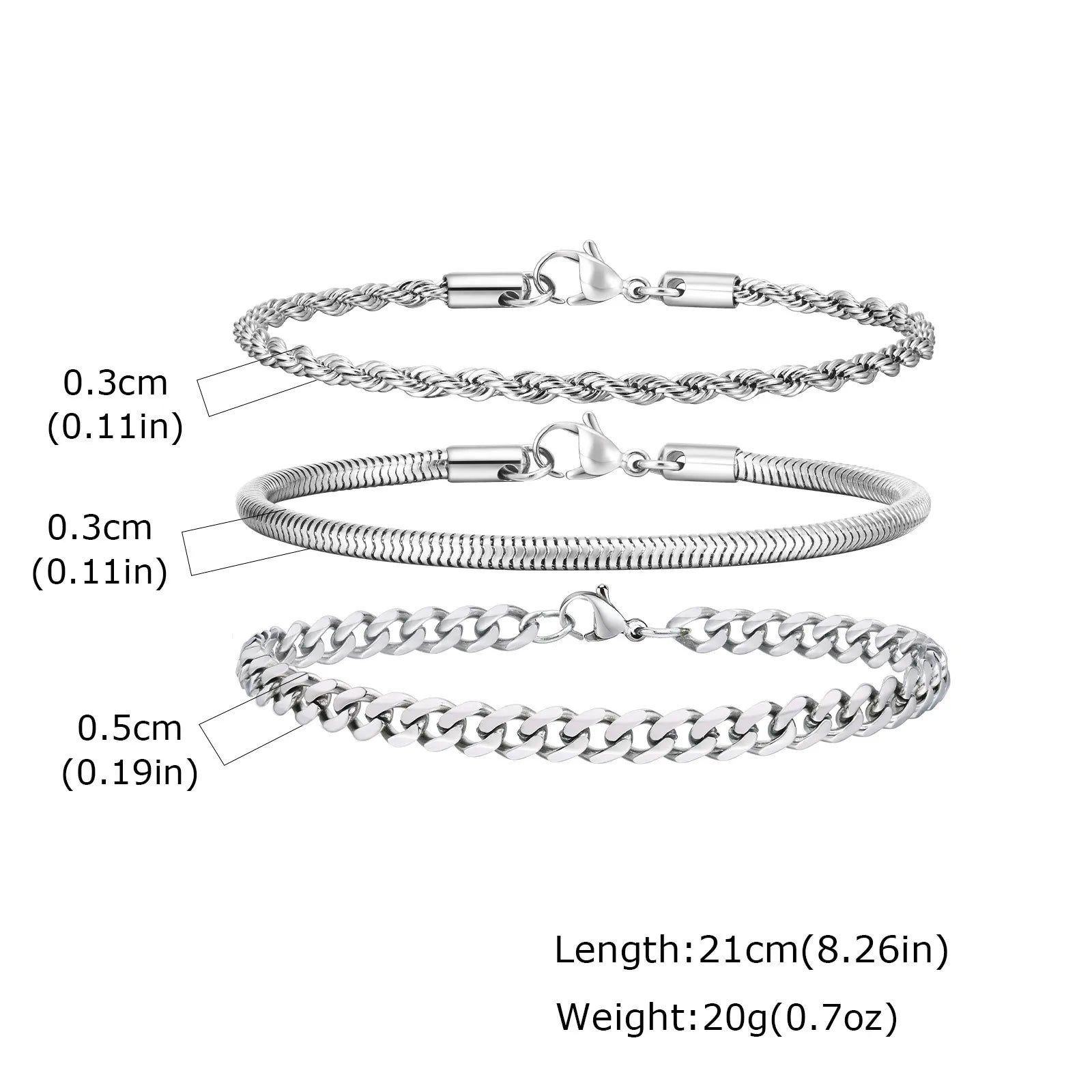 Cuban Chain Bracelet Set 3pcs — Stainless