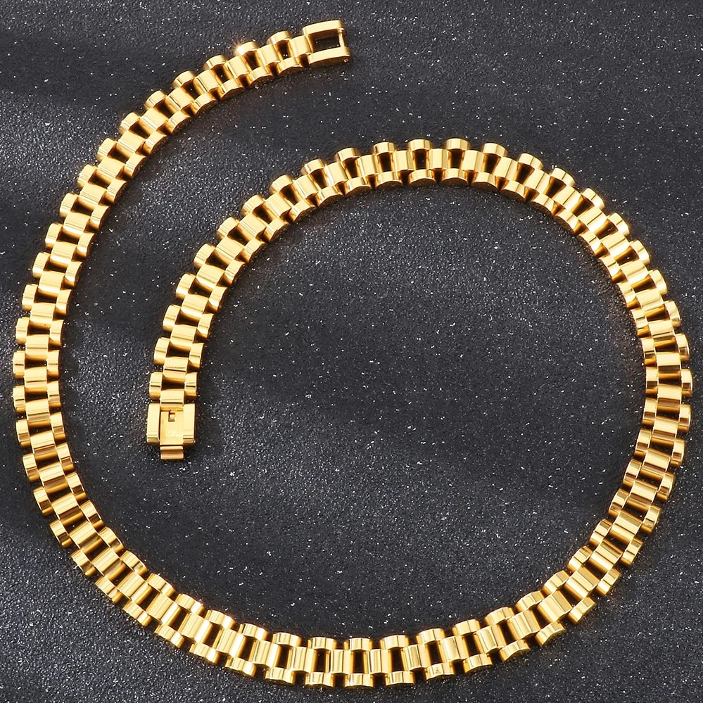 10MM Width Watch Chain Style Bracelet Necklace Choker for Men Women Solid Stainless Steel On Hand Neck Jewellery