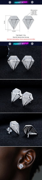 Iced Out Rhombus Stud Earrings — 925 Silver