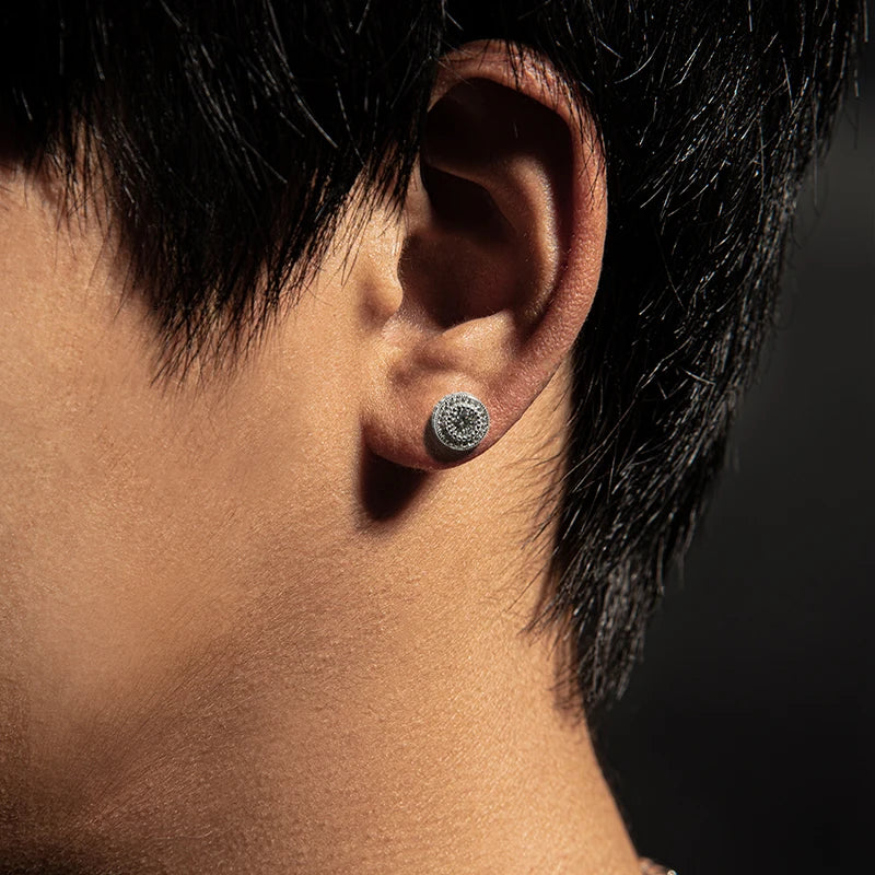 Iced Out Round CZ Stud Earrings Stainless Steel