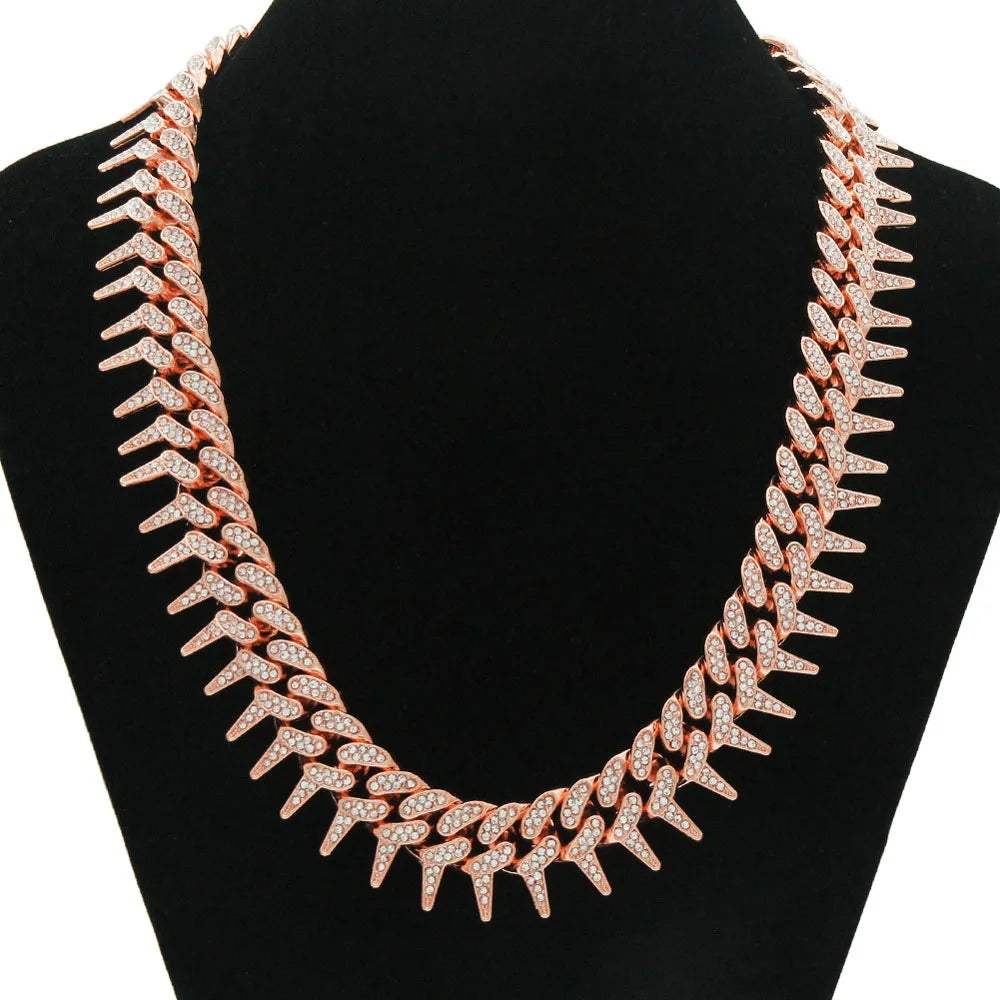 20mm Gothic Thorns Flash Full Rhinestone Miami Cuban Chain Luxury Fashion Men's Necklace For Women Hip Hop Cool
