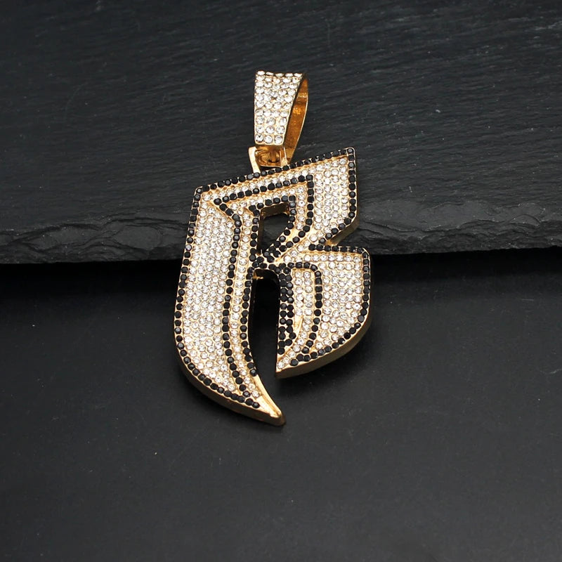 Hip Hop Big White Black Rhinestone Initial Letter B Pendant Necklace HipHop Iced Out Bling Necklaces Men Women Fashion