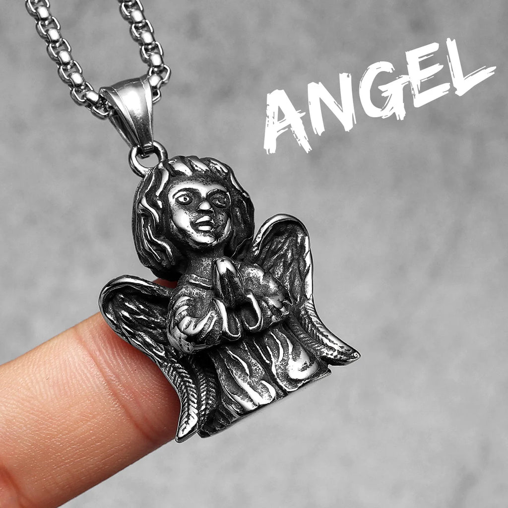 Angel Wing Pendant Necklace — Stainless Steel