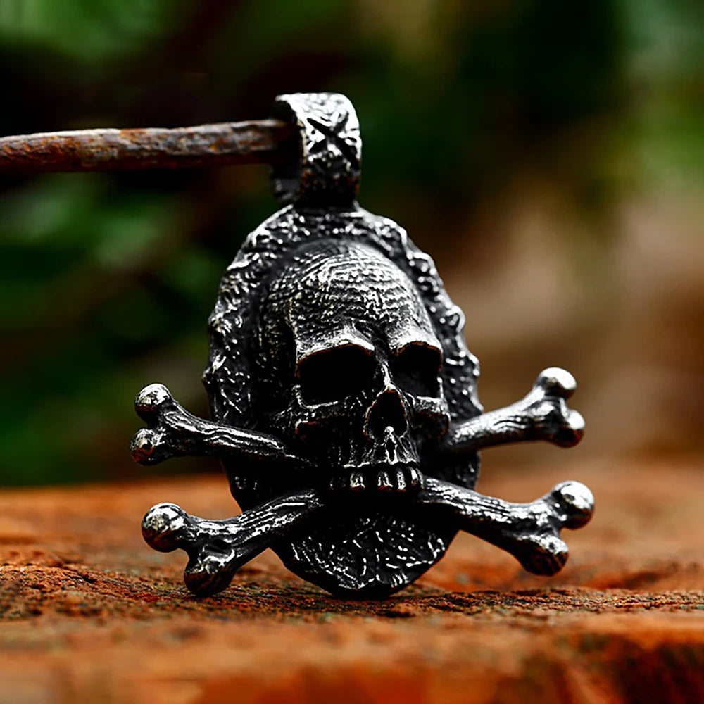 Gothic Skull Crossbones Pendant Necklace — Stainless