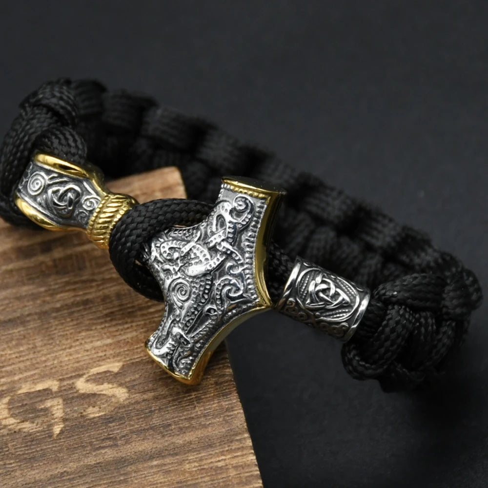 Mjölnir Thor's Hammer Norse Rune Bracelet — Stainless Steel
