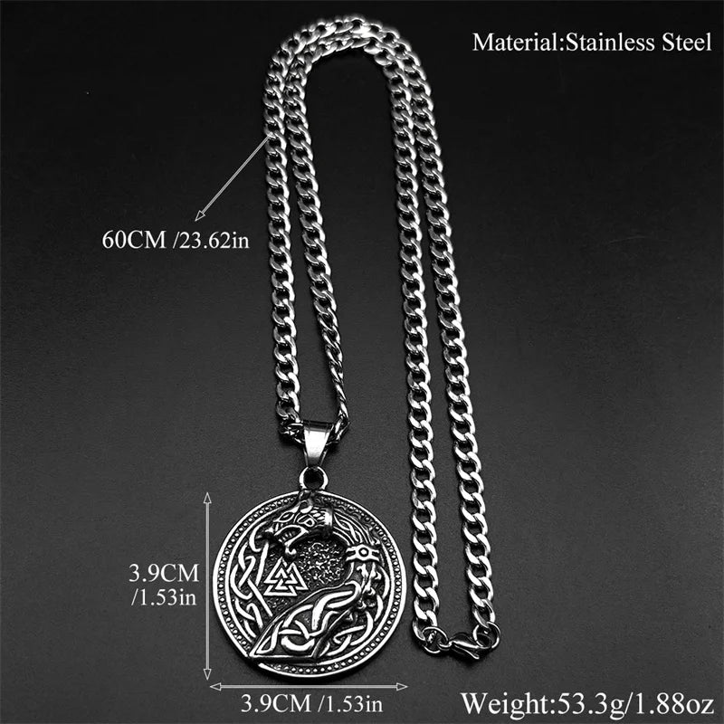 Retro Viking Nordic Valknut Celtic Knot Dragon Pendant Necklace for Women Men Stainless Steel Amulet Hip Hop Chain Jewelry Gift