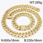 Hip Hop Rock Men's CZ Necklace & Bracelet Jewellery Set Luxury Waterproof Gold Color Stainless Steel Jewelry