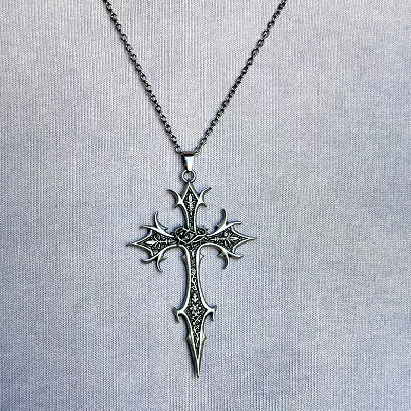 Cross Necklace Vintage Gothic Silver Religious Crucifix Cross Pendant Necklace Jewelry Christmas Gifts For Women Men