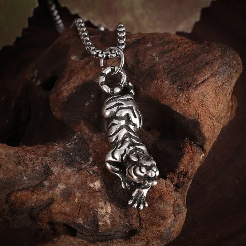 Domineering Ferocious Tiger Head Pendant Stainless Steel Animal Necklace Men's Punk Trend Cool Jewelry Boy Gift