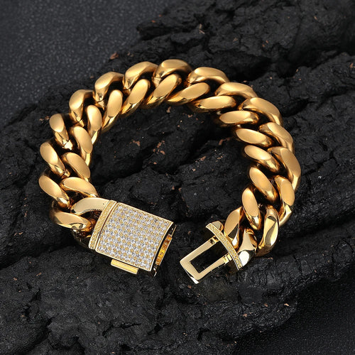 18K Gold Cuban Chain Necklace Iced Out 18MM
