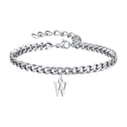 Vnox A-Z Initial Bracelets for Men Women, Never Fade Silver Color Stainless Steel Cuban Chain Bracelet with 26 Letter