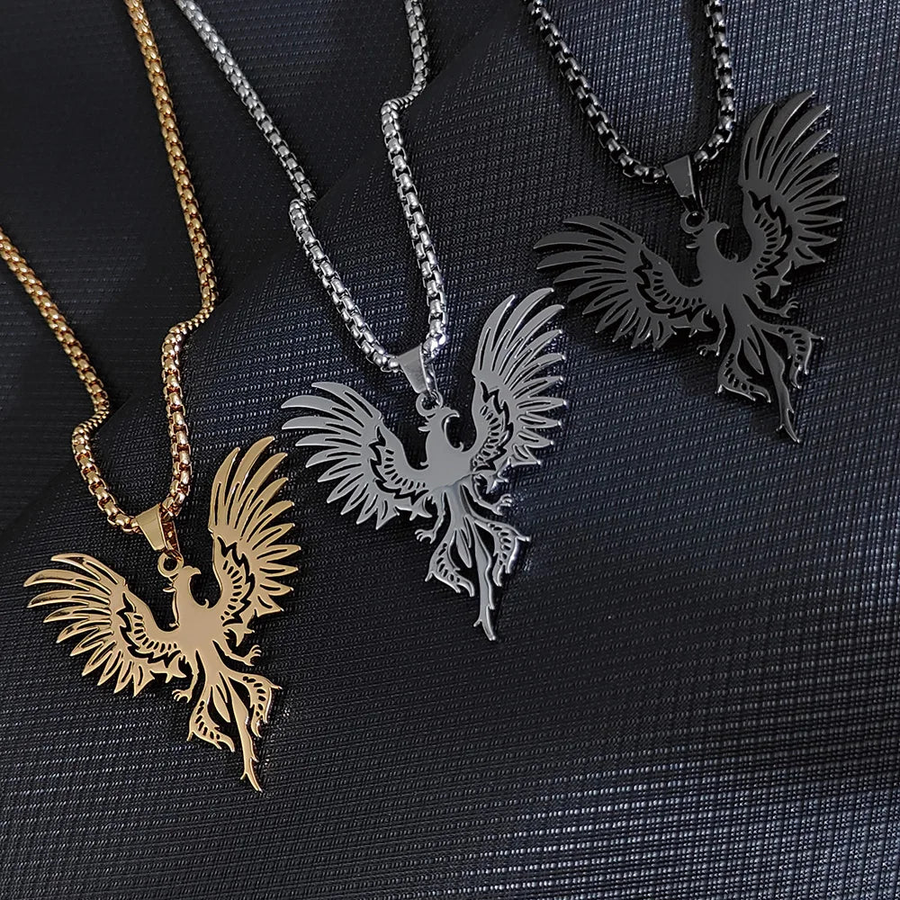 Cheap electroplated stainless steel phoenix pendant necklace, Thanksgiving, Christmas, and New Year gifts
