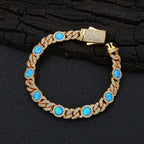 Gold Cuban Bracelet Iced Out Blue Opal 18K