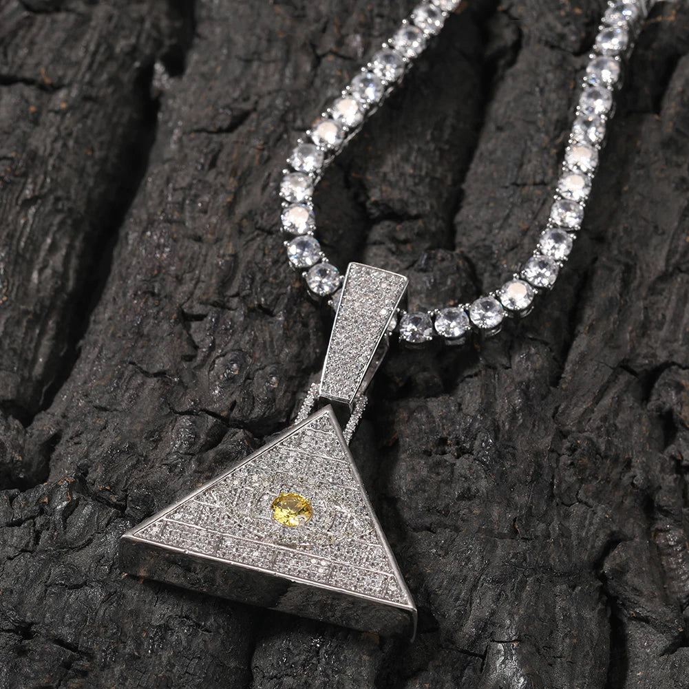 THE BLING KING Pyramid Horus Eyes Pendant Necklace Twist Chain Micro Paved Cubic Zirconia Gold Plated Mens Hip Hop Jewelry Gifts