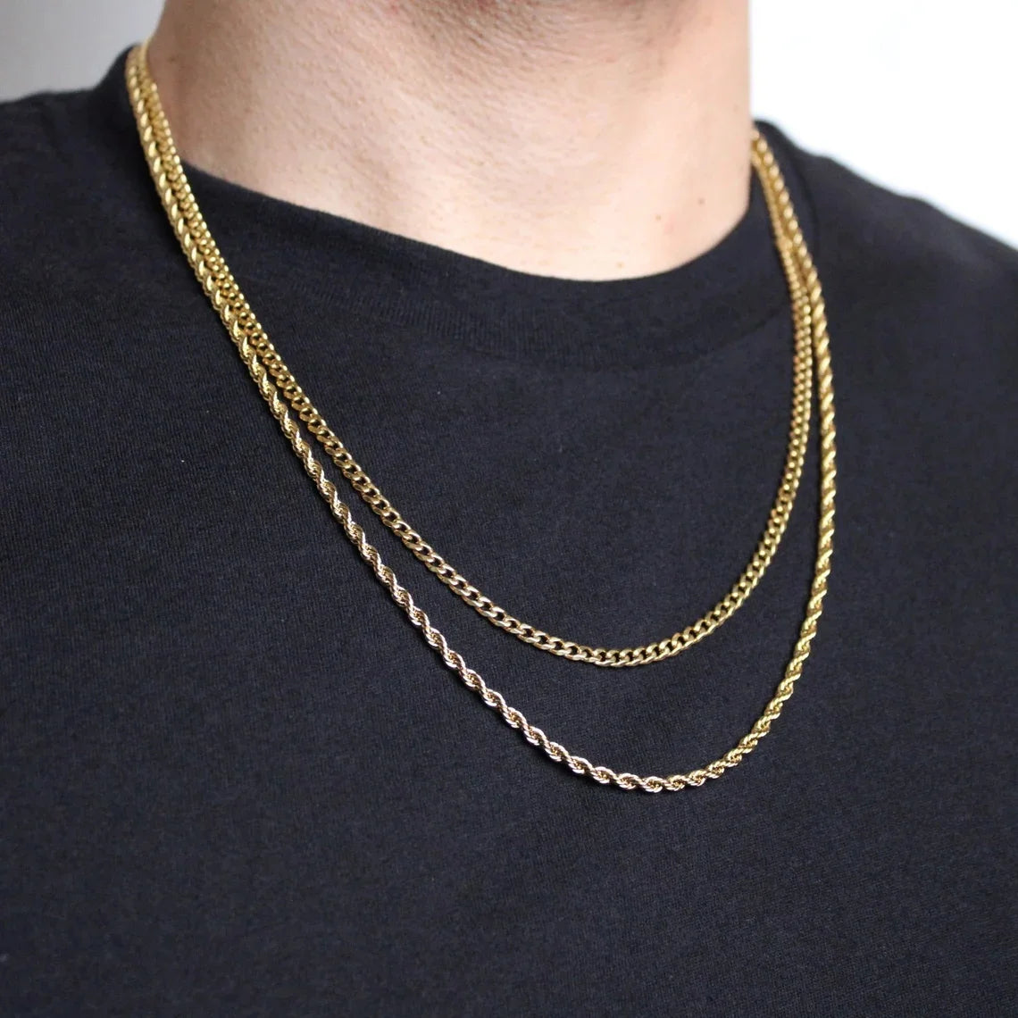 Vnox 3mm/5mm Cuban Chain Necklace for Men,Twisted Rope Links Collar,Stacked Stainless Steel Simple Basic Classic Unisex Necklace