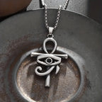 1pc Fashionable Horus Eye Ankh Cross Pendant Necklace, Unisex Amulet Jewelry for Sacred Protection