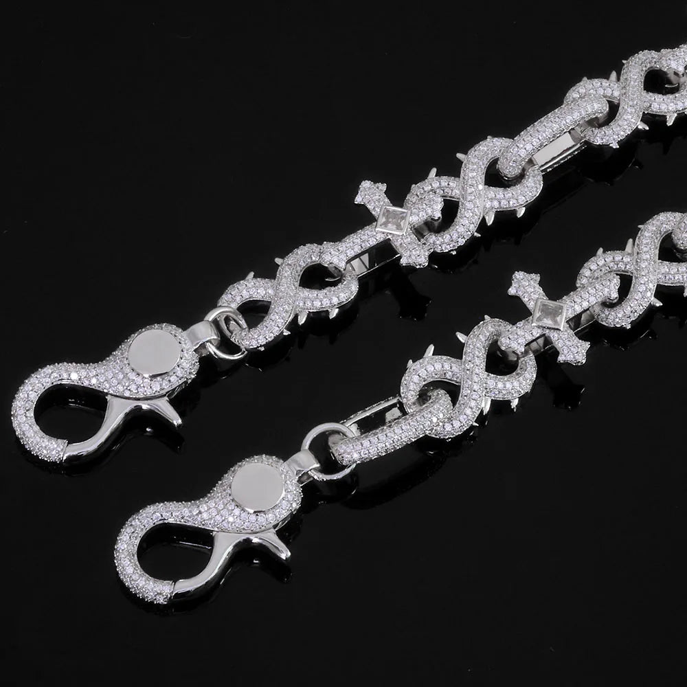 Silver Cross Chain Necklace Iced Out Infinity