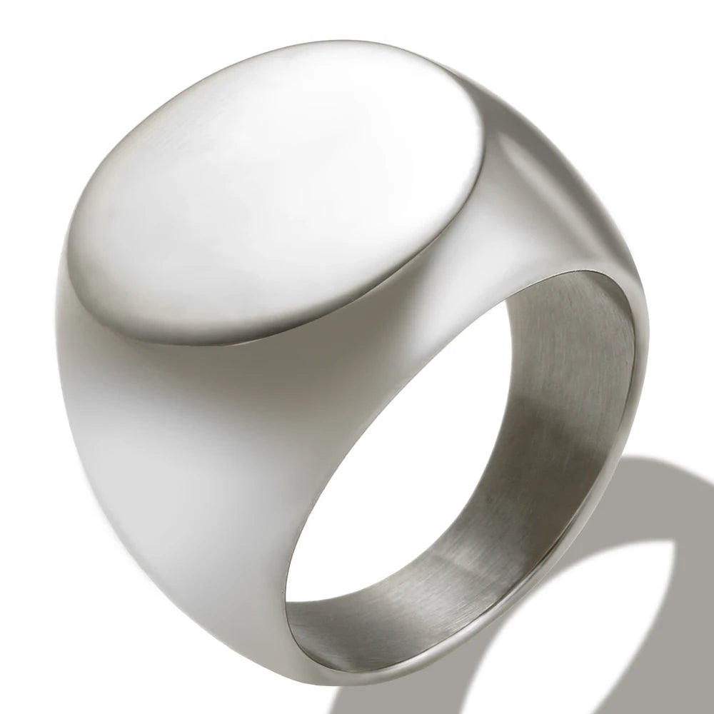 Stainless Steel High Polished Gold Plated Round Smooth Blank Signet Ring for Men Women Fast and Furious Ring Jewelry