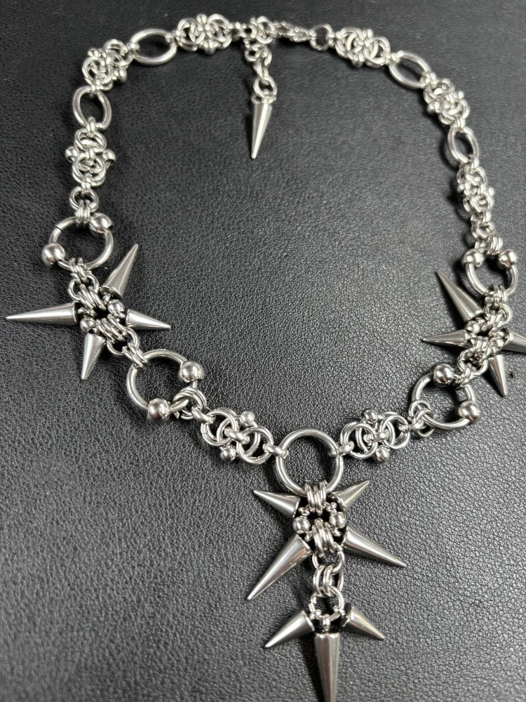 Gothic Geometric Rivet Chain Necklace — Two-Tone