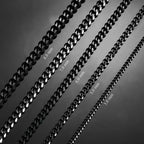 HIYEE 3mm/4mm/5mm/6mm/7mm/8mm Black Color Stainless Steel Cuban Link Chains Classic Men Boy Curb Chunky Necklace 14 to 30 Inches