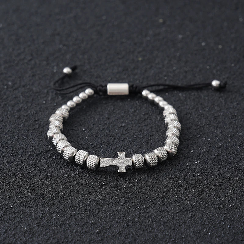Cross Beaded Bracelet for Men and Women — Stainless Steel