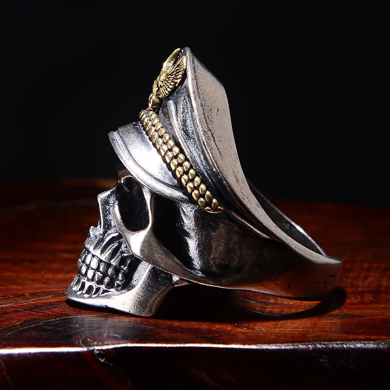 Retro Officer Skull Rings for Men Women Punk Hip Hop Rock Skeleton Trendy Ring Fashion Jewelry Gifts Adjustable