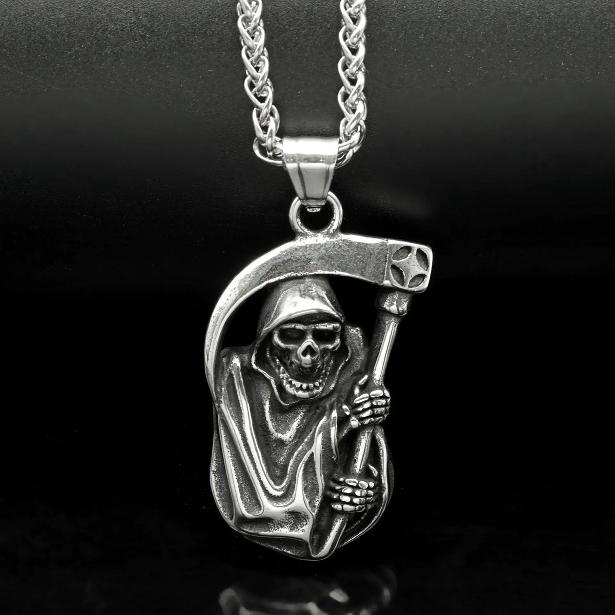 Grim Reaper Skull Biker Pendant Necklace — Stainless Steel