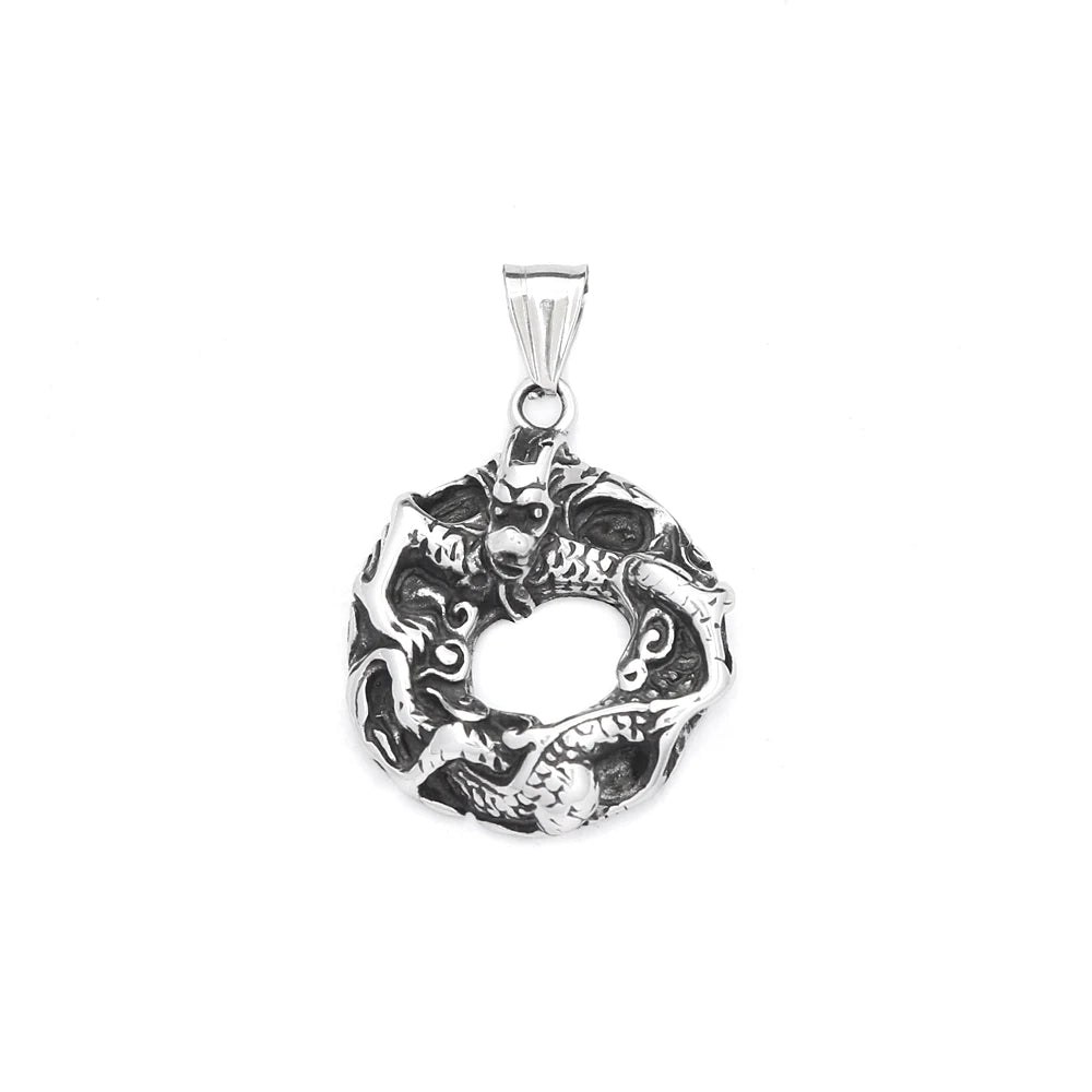 Gothic Cool Black Vikings Dragon Pendant Necklaces For Men Stainless Steel Nordic Animal Necklace Motorcycle Jewelry