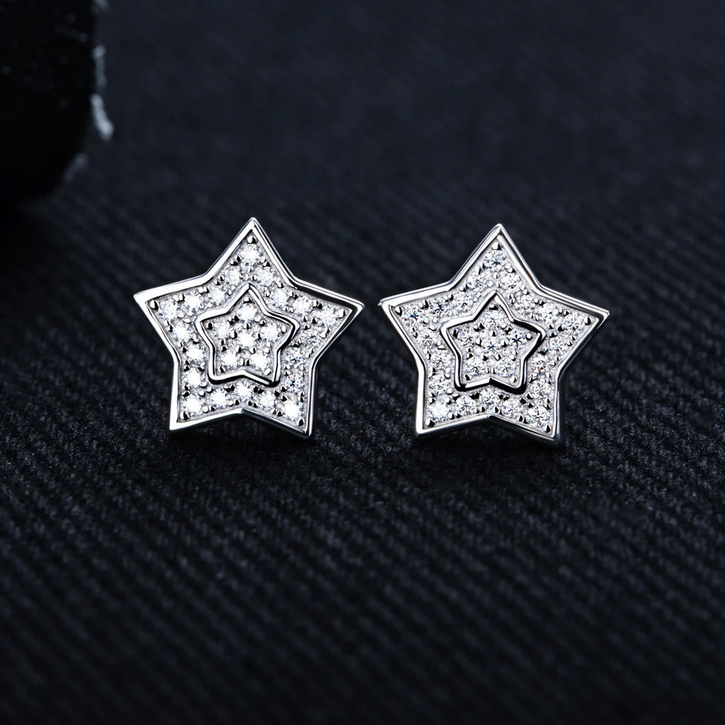 Iced Out Star Stud Earrings — 925 Silver