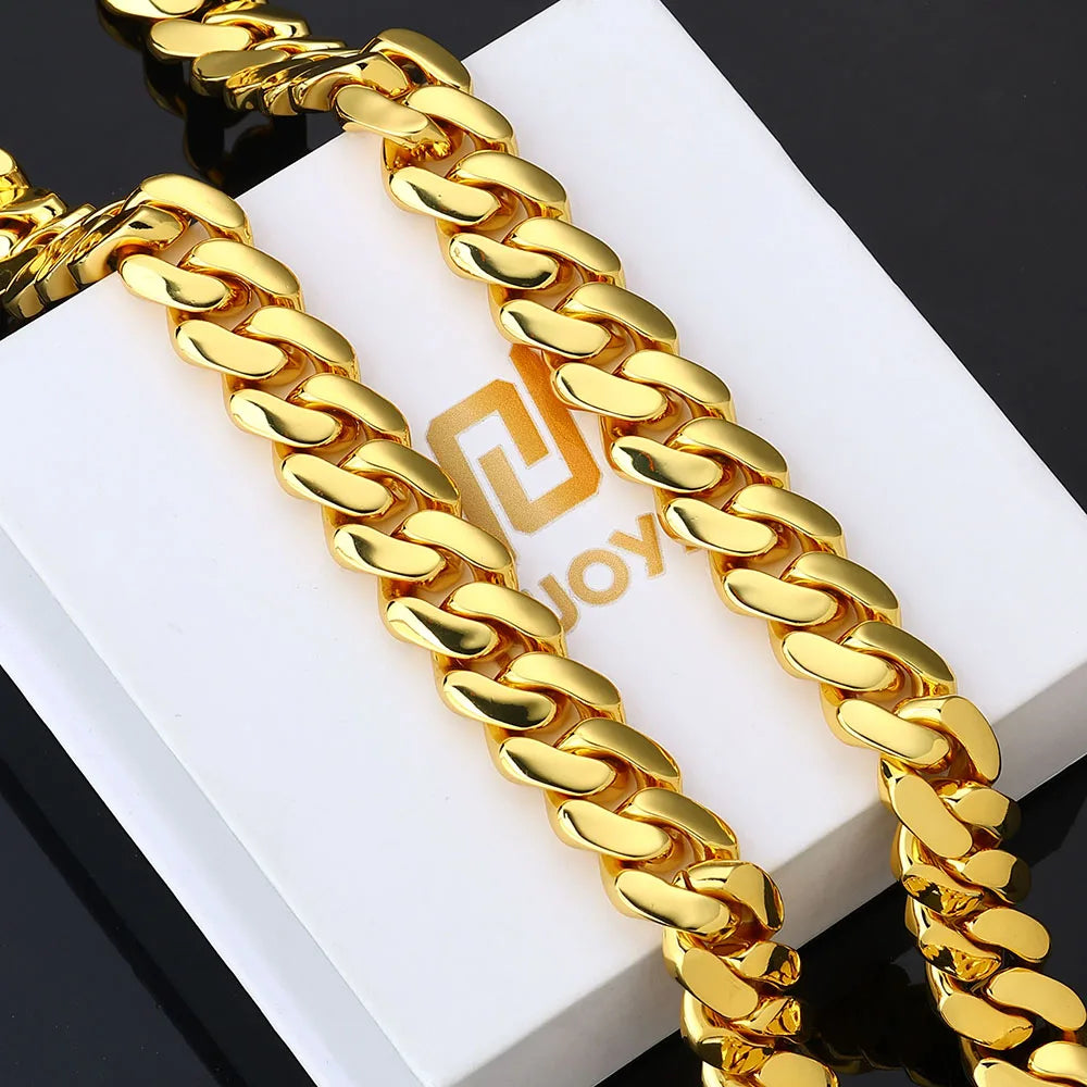 Gold Cuban Chain Necklace 12MM 18K Brass