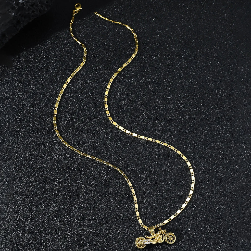 Luxury 24K 9999 Pure Gold real gold Ancient motorcycle pendant ruffian handsome men's necklace