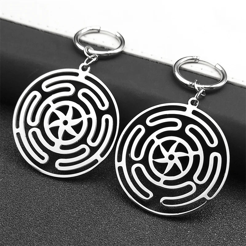 Steel Earrings Hekate Wheel Drop Strophalos Hecate