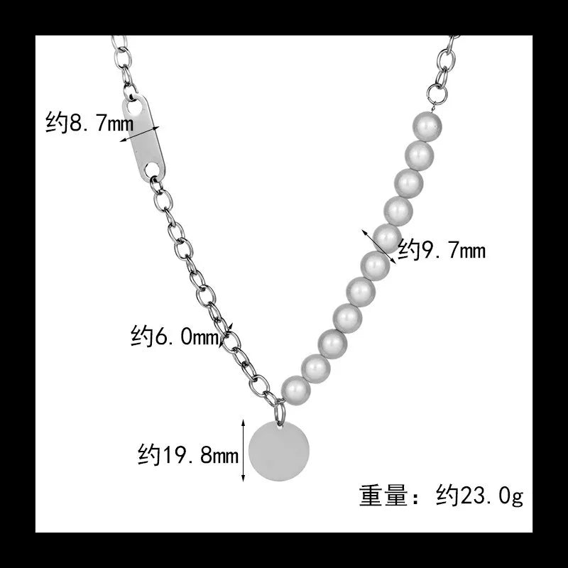 Pearl Round Brand Necklace — Stainless