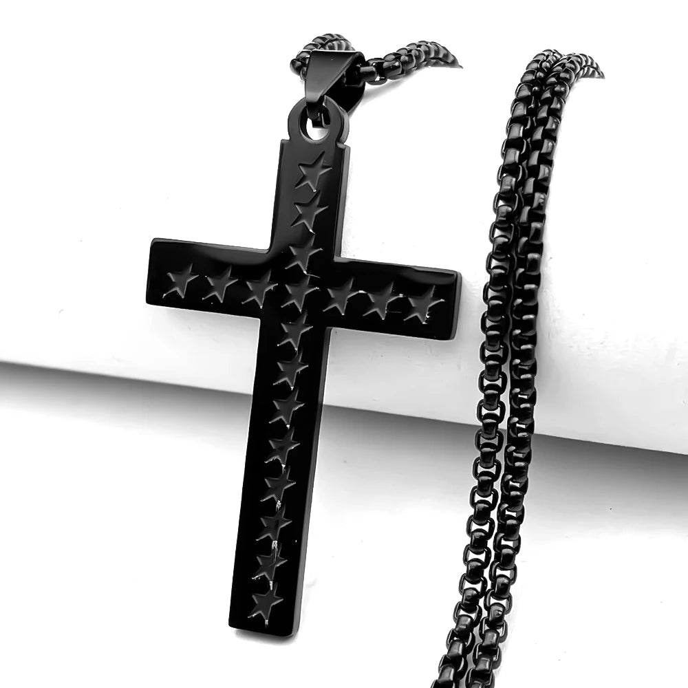 Star Cross Stainless Steel Pendant Necklace
