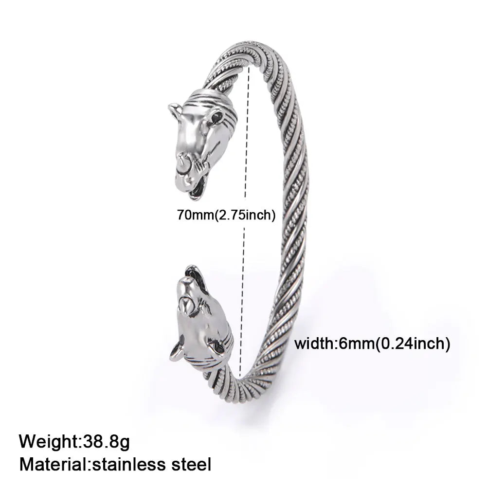 My Shape Viking Animal Cuff Bangles for Men Punk Wolf Lion Leopard Skeleton Stainless Steel Bracelet Nordic Vintage