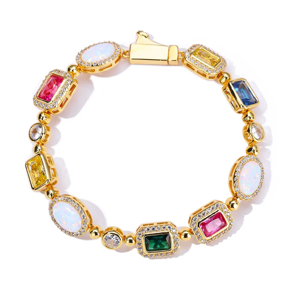Cross Chain Necklace Iced Out Colorful Gemstone