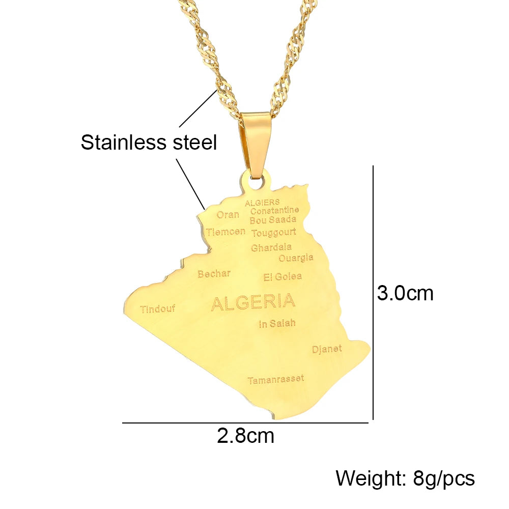 Algeria Map Pendant Necklace — Stainless Steel