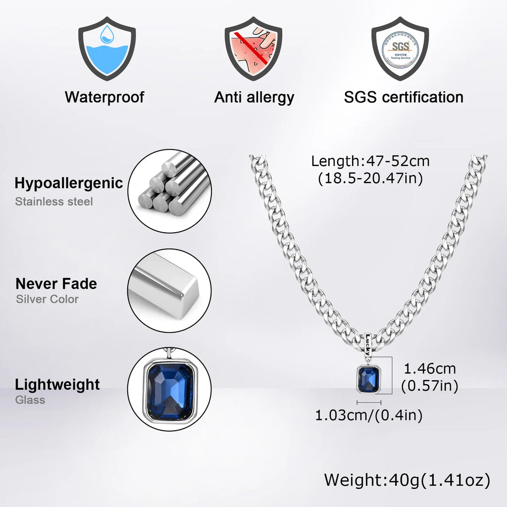 Cuban Stone Square Pendant Necklace — Stainless Steel