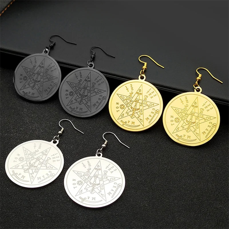 Gothic Star Gold Earrings Witchcraft Pentagram