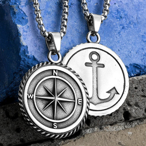 Compass Stainless Steel Pendant Necklace