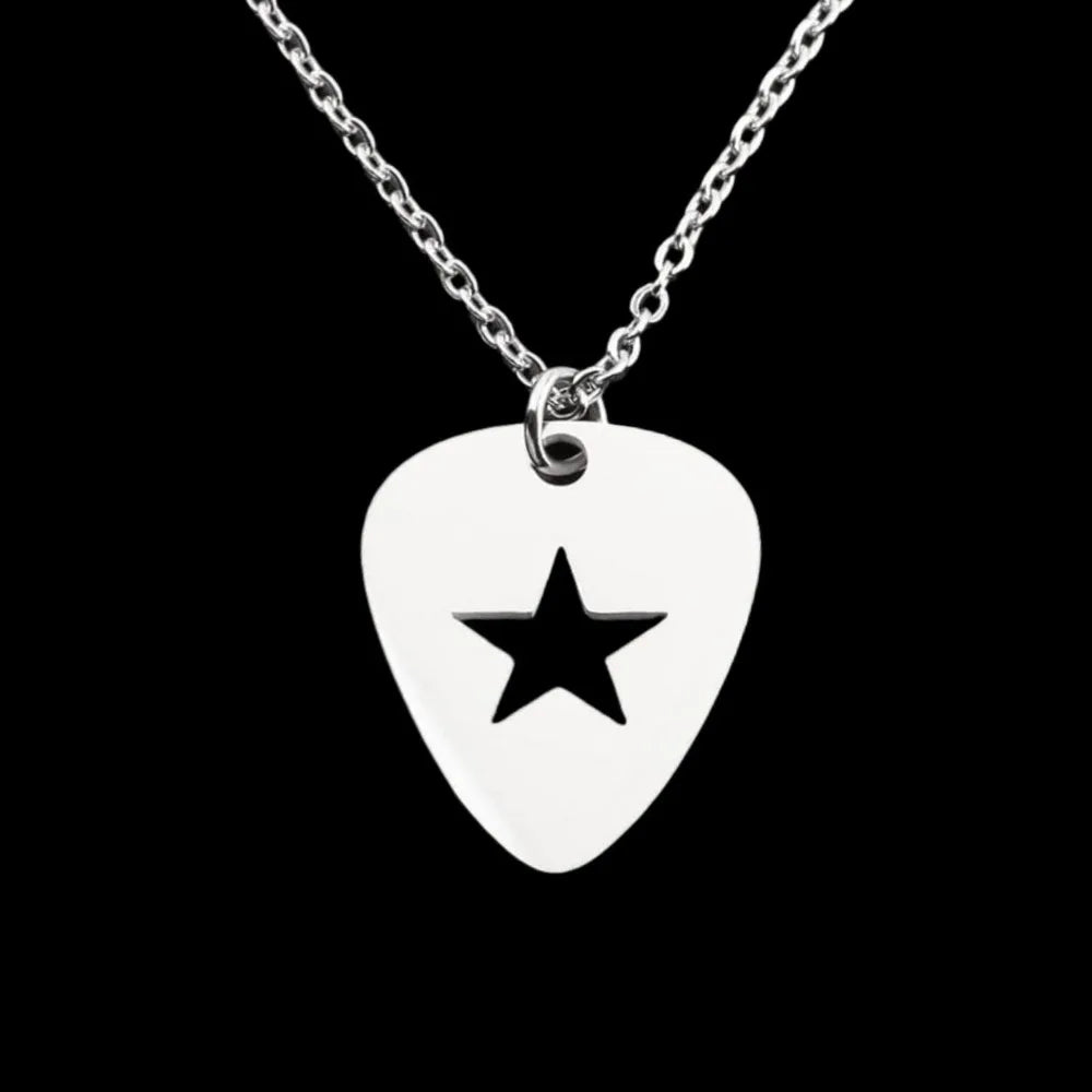 Guitar Pick Star Cross Pendant — Silver