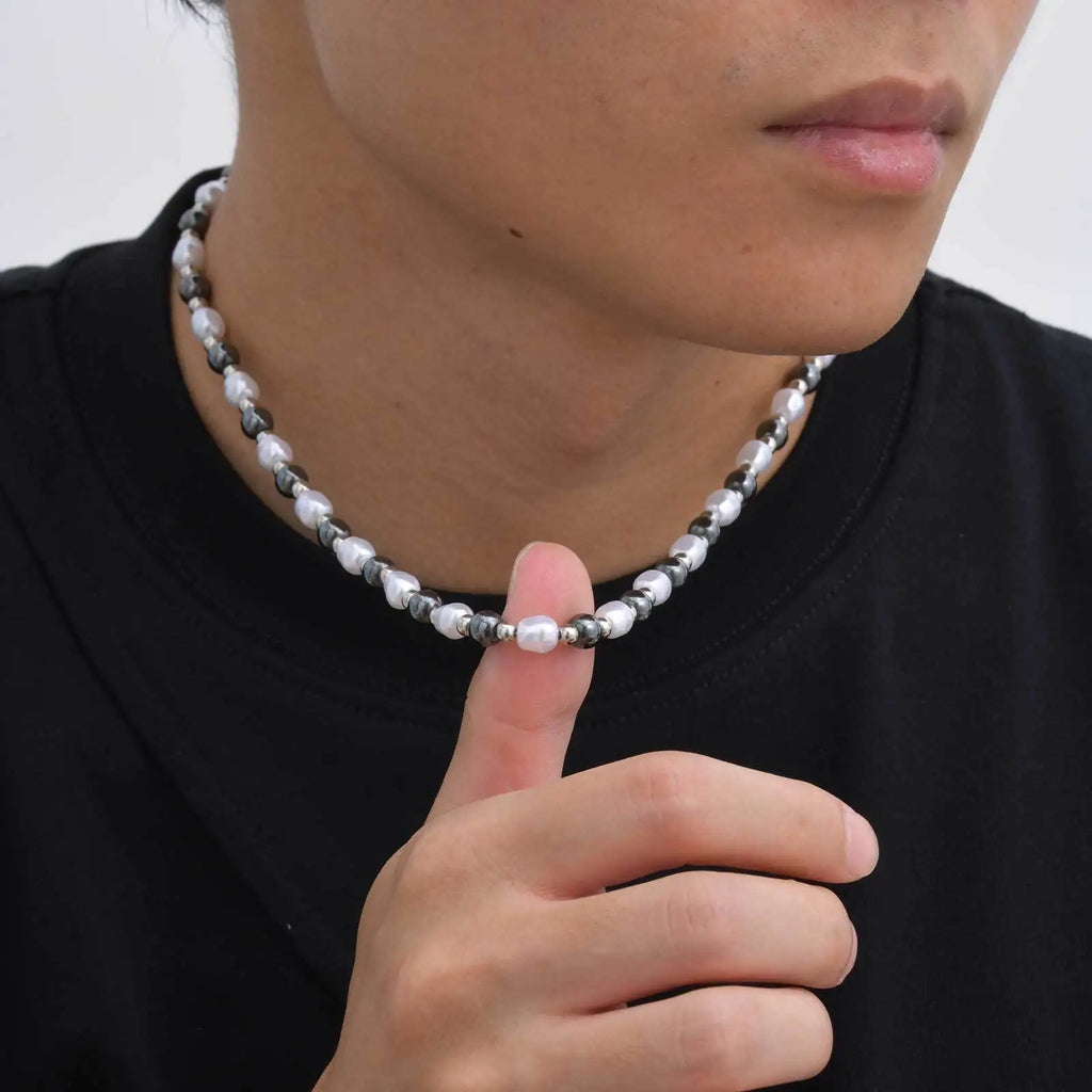 Hematite Pearl Bead Necklace — Stainless