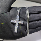 Fashion Simple Bling Cross Jewelry Iced Out Cubic Zirconia Diamond 18k White Gold Plated Cross Pendant Necklace For Men Women