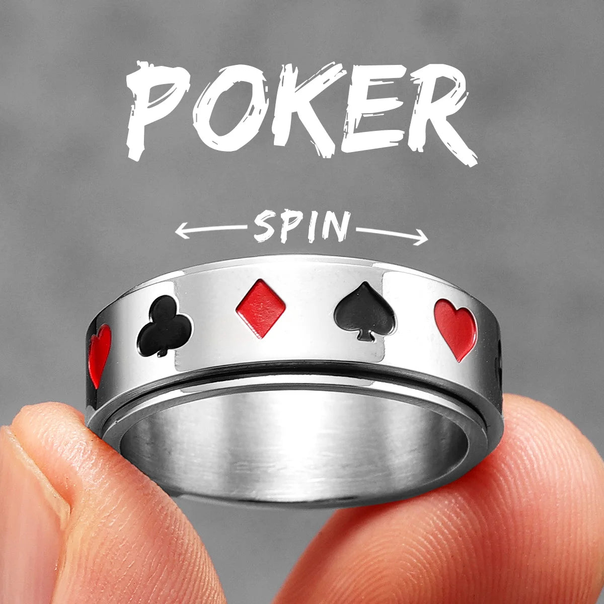 Poker Fidget Spinner Ring — Stainless Steel